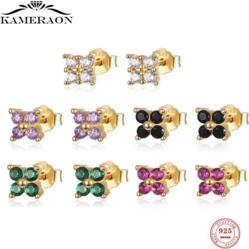 925 Sterling Silver Stud Earrings Four Zircon Mini Luxury Earrings for Women Exquisite Stylish Temperament Ear Jewelry Gift