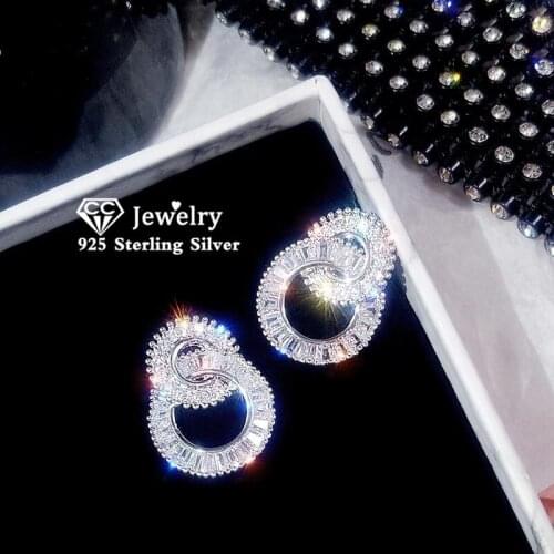 Stud Earrings For Women S925 Silver Needles Double Round Cubic Zirconia Ear Studs Temperament Simple Brincos Accessories CCE736