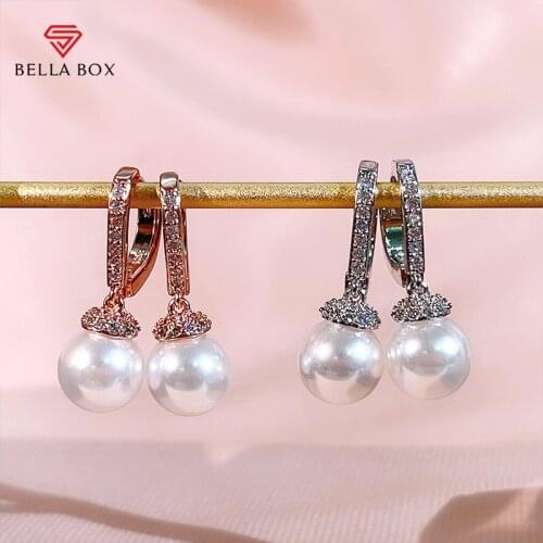 BELLA BOX Classic 925 Sterling Silver Women Drop Earrings With Round Pear Gemstones Silver Wedding Party Wholesale Jewelry Gift