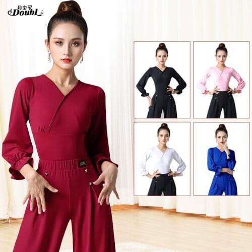 Latin dance practice clothes womens body one-piece tops autumn long-sleeved ballroom dancing shirts Jitterba dance clothes