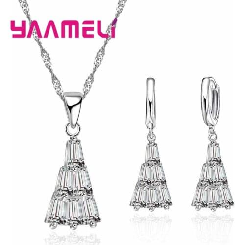 New Arrival Glamorous Shiny Cubic Zircon 925 Silver Jewelry Sets Earrings Pendant For Women Party Accessories
