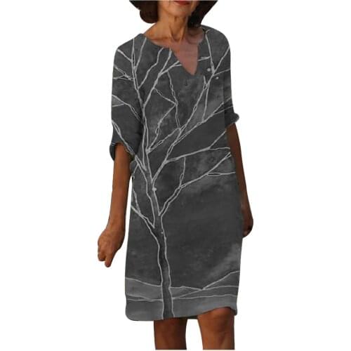 Vintage Geometric Womens Dresses Elegent Casual Fashion Tree Print V-neck Slim High-waisted Dress Party Dresses Robe Vintage