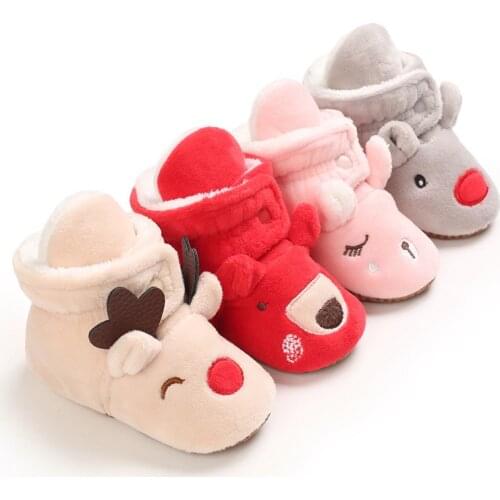 Winter Plus Velvet Christmas animals Baby First Walkers Girl Shoes Casual Booties Toddler Crib Shoes Warm Baby shoes