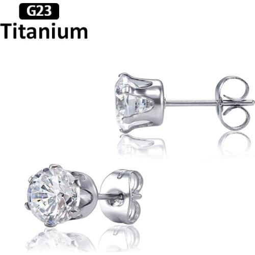 1Pair new 20G G23 Titanium CZ zircon round six grip Earrings ear stud popular fashion body piercing jewelry