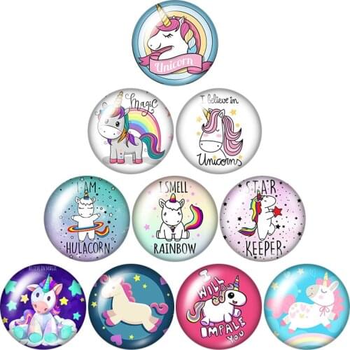 New Lucky Unicorn Dream 10pcs mixed 12mm/16mm/18mm/25mm Round photo glass cabochon demo flat back Making findings ZB0855