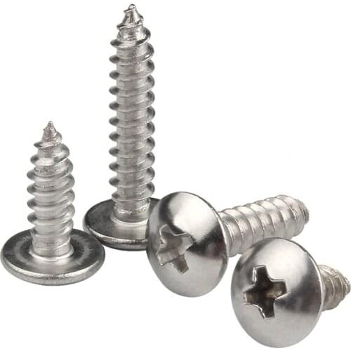 25/50pcs TA M3 M4 M5 Stainless steel 304 Phillips Truss Mushroom Head Screw Cross Recessed large flat head self tappping Screw