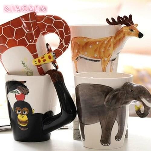 3D Hand-Painted Ceramic Mug Pure Hand Drawing Animal Cup Cartoon Cute Painted Milk Cup Mugs Coffee Cups Gift Animal Keychain