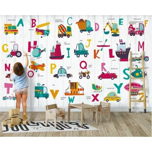 Beibehang customized 3D Nordic childrens simple modern letters cartoon transportation TV bedroom living room background wall