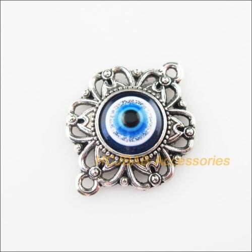 10Pcs Tibetan Silver Round Flower Resin Charms Pendants Connectors 21.5x28mm