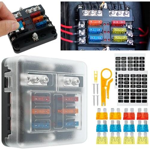 6 Way Blade Fuse Box ATC/ATO Blade Fuse Block with LED Indicator and Waterproof Protective Cover for Automotive Car Truck Boat