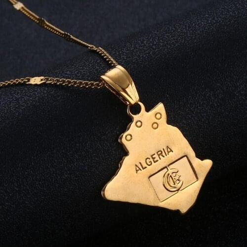 Gold Color Algeria Map Pendant Necklace Algerians Women Girl Map Chain Jewelry