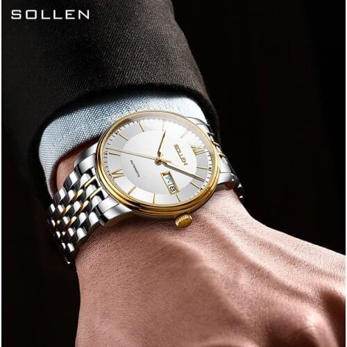Mens Watch Mens Automatic Mechanical Watch Retro Business Gentleman Watch Stainless Steel Strap Calendar Week Display