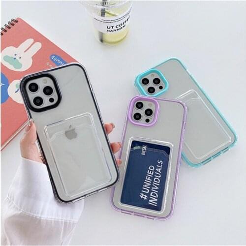 Candy Color Card Slot Phone Case For iPhone 11 12 Pro Mini X XR XS Max 7 8 Plus SE 2020 Clear Shockproof Bumper Soft Back Cover