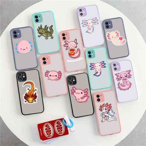 FHNBLJ Cute Animal Axolotl Phone Case for iPhone X XR XS 7 8 Plus 11 12 pro MAX Translucent Matte Shockproof Case