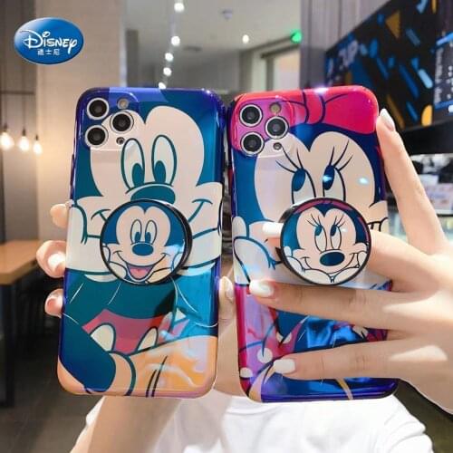 Blu-ray Mickey Minnie couple phone case For iphone XS MAX X XR 7 8 Plus folding stand soft cover For iphone 11pro 11 12 Pro Max