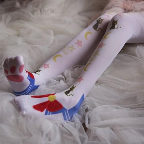 Japanese Style Anime Lolita Cosplay Stocking Long Socks Sakura White Cat Over-knee Socks Free Shipping