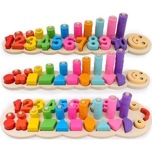 Wooden Toys Montessori Rainbow Nesting Toy Colorful Wooden Jigsaw Puzzle Geometric Shape Puzzle Early Education Learning Toys