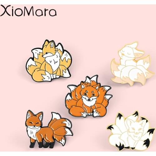 Nine Tailed Fox Enamel Pins Mythical Creatures Animals Brooches Badges Clothes Bag Pins Cartoon Jewelry Gift for Friends