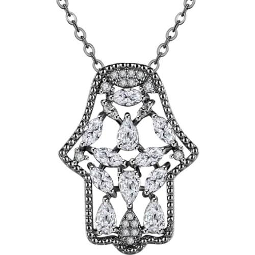 FYM High Quality 2 Colors Hand Shape Pendants & Necklaces Cubic Zirconia Unisex Men & Women Boho Jewelry For Party