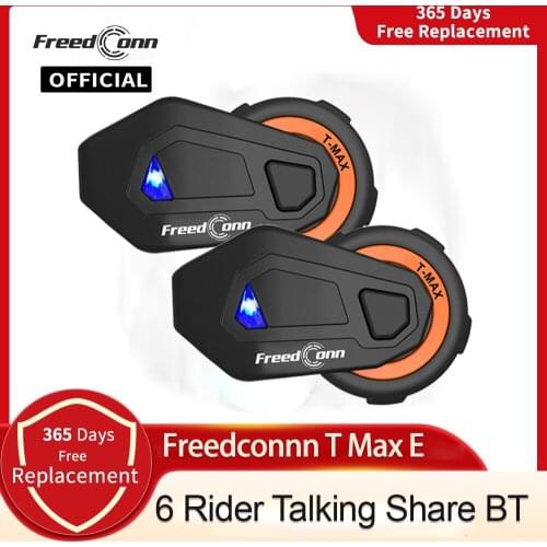 Freedconn T-MAX E 6 Riders 1000M Bluetooth Motorcycle Group Talking Intercom Helmet Headset Interphone with FM Radio TMAXE