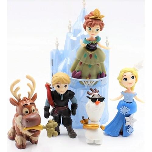 Disney Toys 6pcs/Lot 6-16cm Frozen Anna Elsa Princess Olaf Sven Kristoff And Castle Ice Palace Throne Pvc Action Figure Doll
