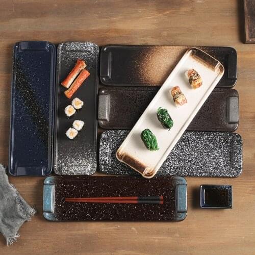 Ceramic plate Western food snack plate breakfast plate household tableware creative rectangular dish plate sushi plate plate