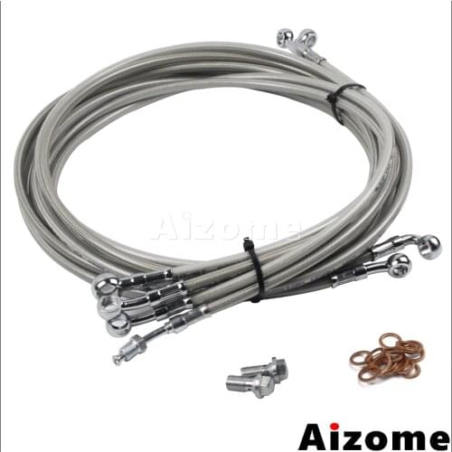 1 Set Stainless Steel Brake Line Kit 10"-12" Handlebar Cables For Harley Touring 2014-2017 ABS Road King Electra Street Glide