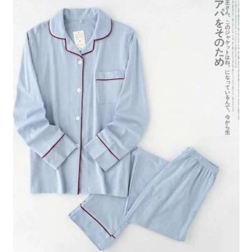 Korean Version Knitted Cotton Couple Pajamas Solid Color Long-sleeved Casual Large Size Men Women Living Clothes Pigiama Donna