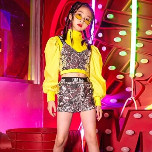 Girls Jazz Dance Costumes Sequins Vest Shorts Suit Catwalk Performance Clothes Hip Hop Street Dance Clothes Rave Outfits DN9837
