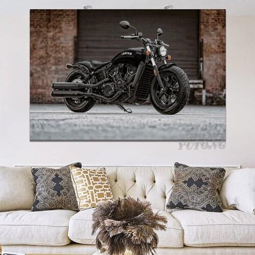 Cool Scout Black Bobber Motorcycle Bike Living Room Home Wall Art Decor Wood Frame Canvas Poster