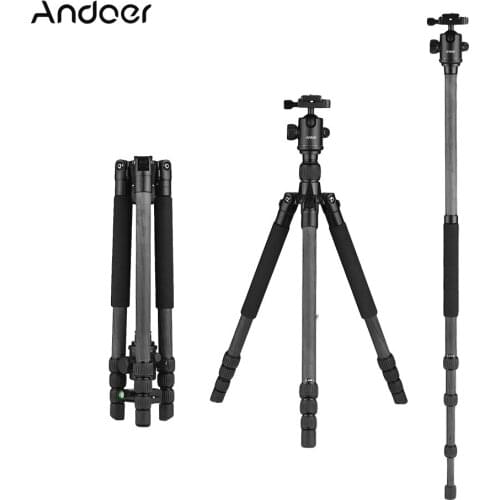 Andoer 64" Lightweight Travel Carbon Fiber Tripod Professional Monopod with Ball Head for Digital DSLR Video Camera Camcorder