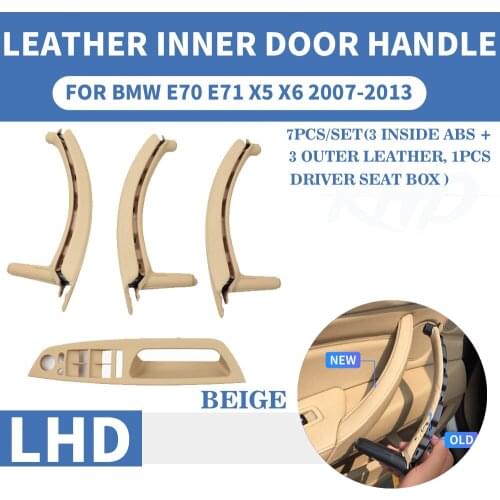 LHD Left Hand Beige Leather Assembly Car Front Rear Interior Inner Door Pull Handle Trim Cover Panel For BMW E70 E71 X5 X6 07-13