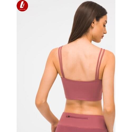 LULUBANANA Mid Support Solid Fitness Yoga Sports Bras Top Women Double Strap Naked Feel Workout Gym Athletic Brassiere with Pads