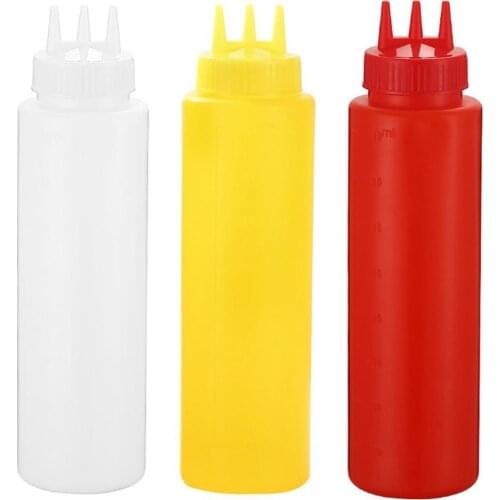 Refillable Squeeze Bottle Food Grade 3 Hole Large Capacity Condiment Bottles Ketchup Hot Sauces Oil Bottles for Kitchen