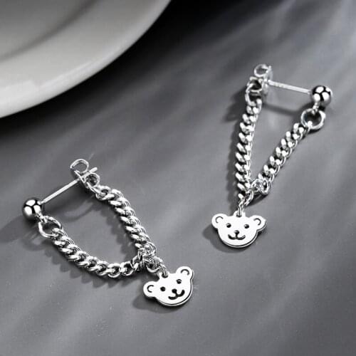 925 Sterling Silver Tassel Bear Charm Drop Earring For Women Fashion Party Jewelry eh325