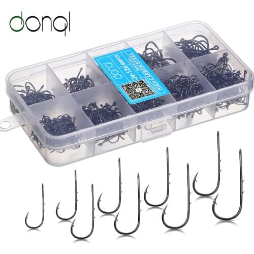 DONQL Barbed Fishing Hooks Carp Single Fishihook Barbed Curve Shank Gripper Style Sharp Carp Hooks 200-600PCS Hook Set