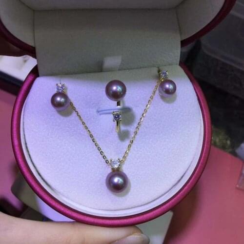 Sterling silver PEARLS set round freshwater pearl pendant & earring ring 7-8mm