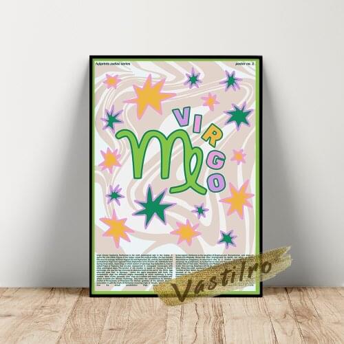 Virgo Printable Wall Art Retro Abstract Poster Star Sign Astrology Prints Picture Canvas Painting Kids Room Decor Wall Stickers