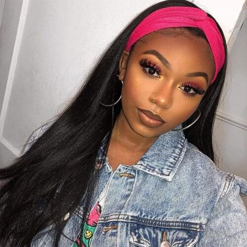 Natural Synthetic Long Headband Wig for Black Women Yaki Straight Afro Heat Resistant Wigs