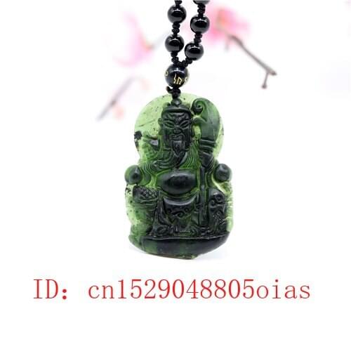 Natural Black Chinese Jade Guangong Pendant Beads Necklace Charm Jewelry Obsidian Accessories Carved Amulet Gifts for Men