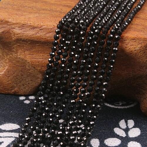 BHD 2mm 3mm Natural Black Spinel Stone Round Faceted Gemstone Loose Beads DIY Accessories for Jewelry Necklace Bracelet Making