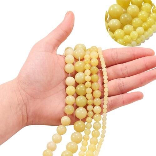Natural Polishing Lemon Yellow Stones Round Loose Spacer Beads For Jewelry Making DIY Necklace Needlework 1Strand 4 6 8 10 12mm