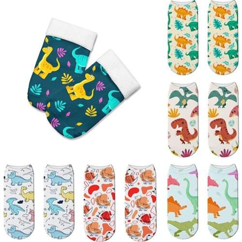 New Fashion Cute Dinosaur Printing Women Socks 3D Cartoon Funny Novelty Printed Comfortable Casual Cotton Short Boat Sock