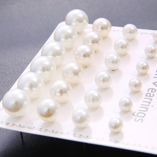 12 Pairs White Simulated Pearl Earrings Set For Women Jewelry On Ear Ball Stud Earrings kit Bijouteria Brincos Bijoux