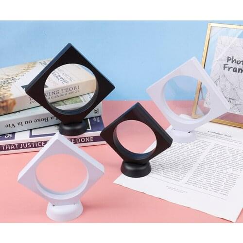 Black White Plastic Suspended Floating Display Case Earring Coin Gems Ring Jewelry Storage Pet Membrane Stand Holder Box