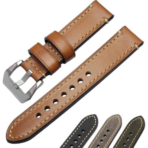 Genuine Leather Watch Band Strap 24mm 22mm 20mm Men Thick Watchbands Bracelet Belt With Metal Buckle Accessories For Panerai