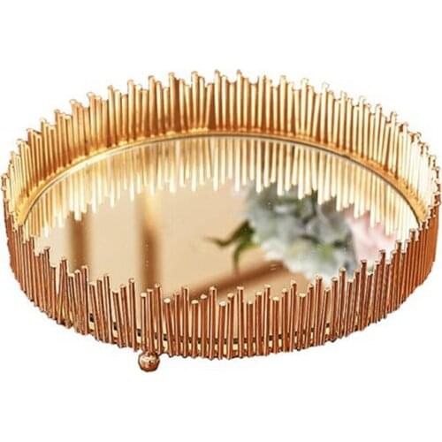 Luxurious Mirror Iron Tray Living Room Jewelry Cosmetic Storage Tray Exhibition Hall Display Stand Photography Props