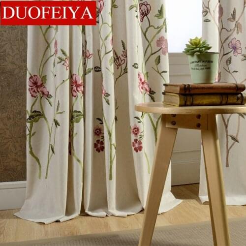 Modern Garden American-Style Village Cotton Linen Embroidery Curtains for Living Dining Room Bedroom
