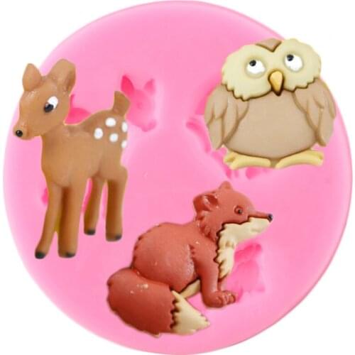 Owl Fox Silicone Molds Animals Chocolate Clay Mold Deer Cupcake Topper Fondant Cake Decorating Tools Resin Clay Candy Moulds