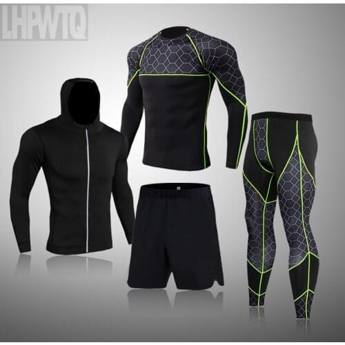 Men Winter Tracksuit Compression Sports Suit Gym Fitness Clothes Running Set Jogging Grid Training Exercise Tight Sweatshirt